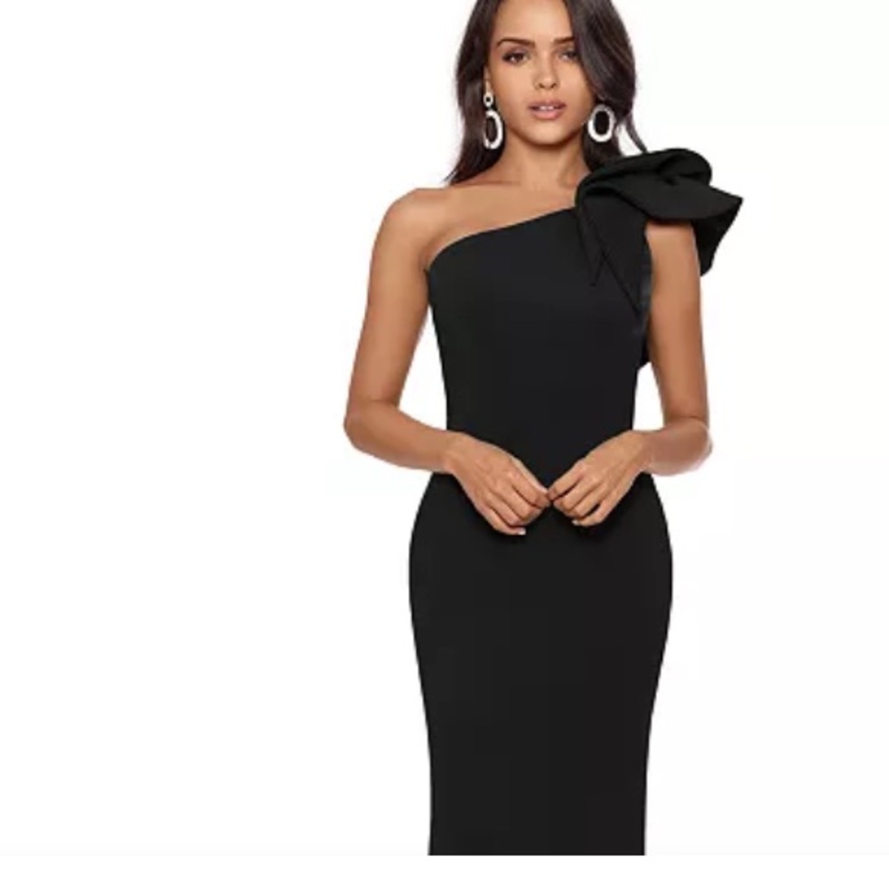 Delicate Sleeveless Ruffle Detail One Shoulder Fitted Dress  NWT